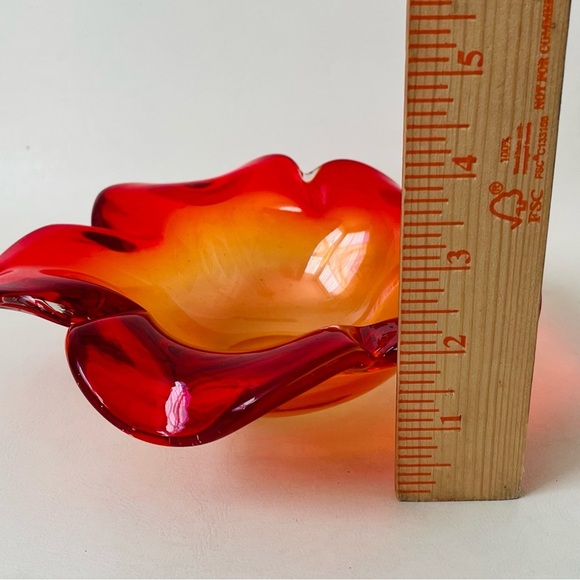 Mid century accent orange crackle art Glass bowl - Picture 6 of 13